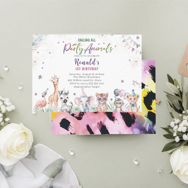 Invitación Elegante acuarela animales salvajes de safari infa (Subido por el creador)