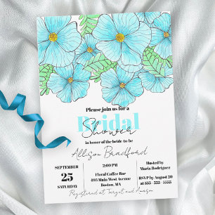 Invitación Elegante acuarela Aqua Blue Flowers Bridal Shower
