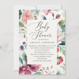 Invitación Elegante acuarela asiática boho floral ducha de be