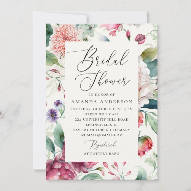 Invitación Elegante acuarela asiática boho floral ducha de no (Anverso)