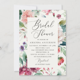 Invitación Elegante acuarela asiática boho floral ducha de no