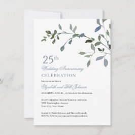 Invitación Elegante acuarela Azul 25° Aniversario Boda
