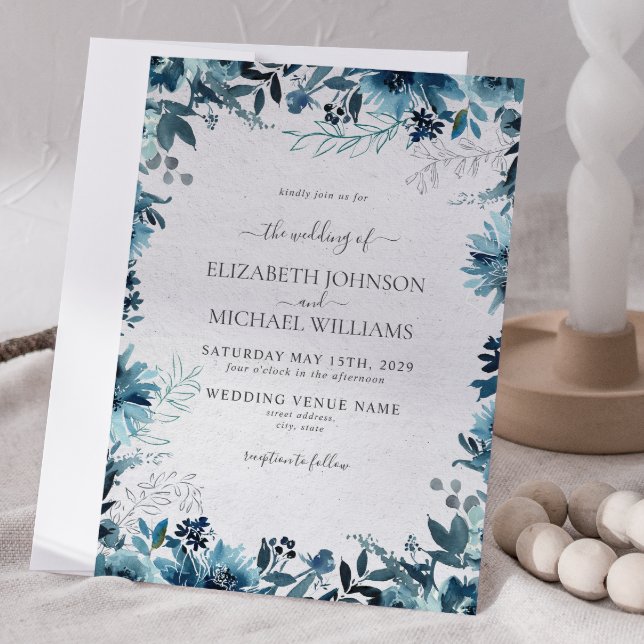 Invitación Elegante acuarela azul Boda de Invierno (Winter Wedding Invitation)