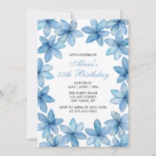 Invitación Elegante acuarela Azul Flor Cualquier cumpleaños d
