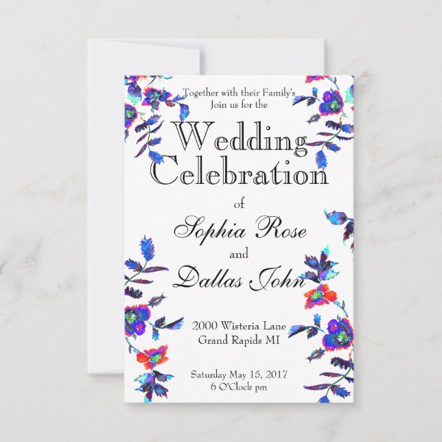 Invitación Elegante acuarela azul floral (Anverso)