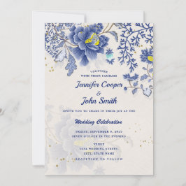 Invitación Elegante acuarela Azul Floral Boda Botánico I