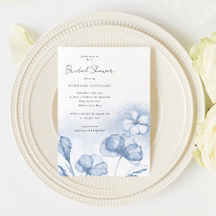 Invitación Elegante acuarela Azul Floral Bridal Ducha