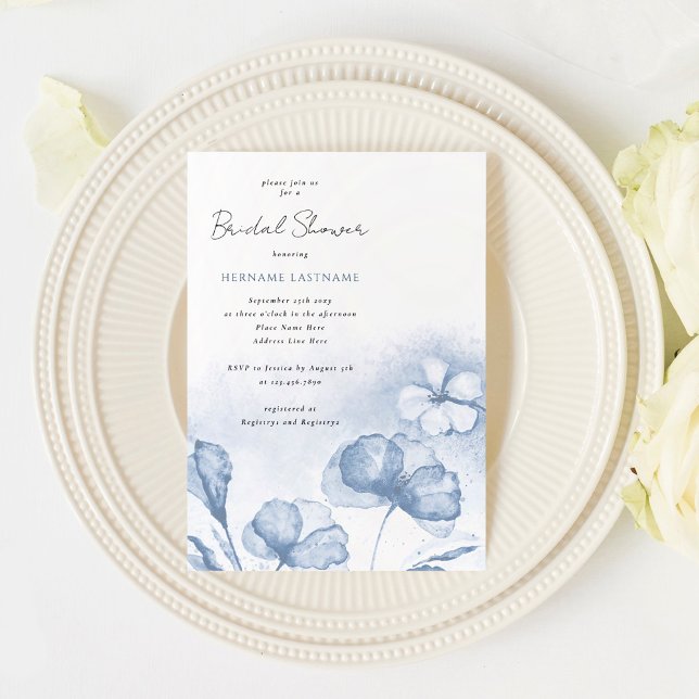 Invitación Elegante acuarela Azul Floral Bridal Ducha (Subido por el creador)