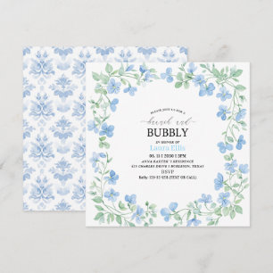 Invitación Elegante acuarela azul flores brunch y bubbl