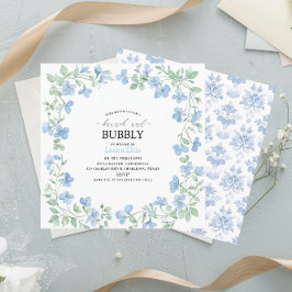 Invitación Elegante acuarela azul flores brunch y bubbl
