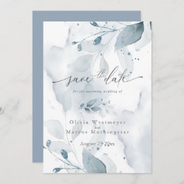 Invitación Elegante acuarela azul Foliage Save the Date