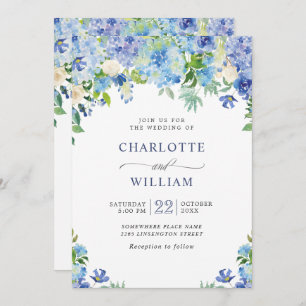 Invitación Elegante acuarela azul hidrangea Boda floral