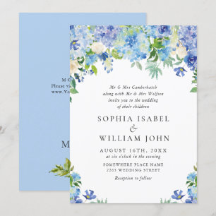 Invitación Elegante acuarela azul hidrangea Boda floral