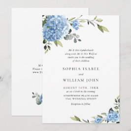 Invitación Elegante acuarela azul hidrangea Boda floral
