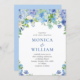 Invitación Elegante acuarela azul hidrangea Boda floral