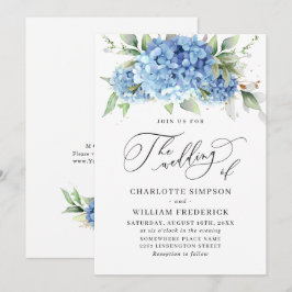 Invitación Elegante acuarela azul hidrangea Boda floral