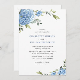 Invitación Elegante acuarela azul hidrangea Boda floral