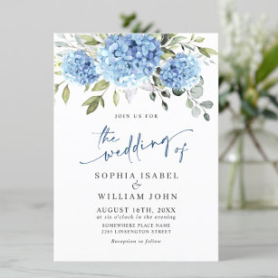 Invitación Elegante acuarela azul hidrangea Boda floral