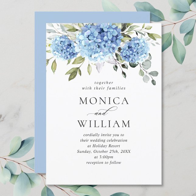 Invitación Elegante acuarela azul hidrangea Boda floral (Subido por el creador)