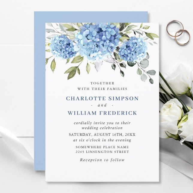 Invitación Elegante acuarela azul hidrangea Boda floral (Subido por el creador)
