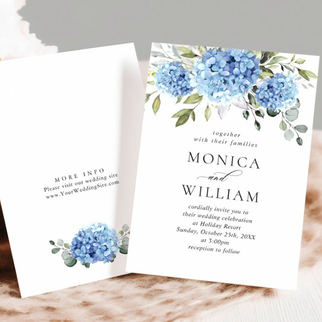 Invitación Elegante acuarela azul hidrangea Boda floral (Subido por el creador)