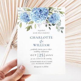 Invitación Elegante acuarela azul hidrangea Boda floral