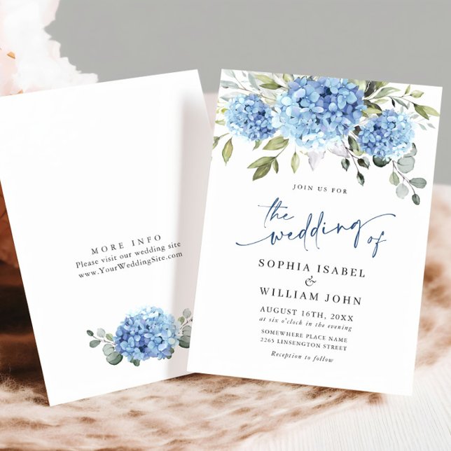 Invitación Elegante acuarela azul hidrangea Boda floral (Subido por el creador)
