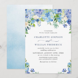 Invitación Elegante acuarela azul hidrangea Boda floral