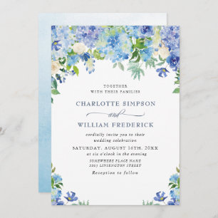 Invitación Elegante acuarela azul hidrangea Boda floral