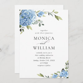 Invitación Elegante acuarela azul hidrangea Boda floral