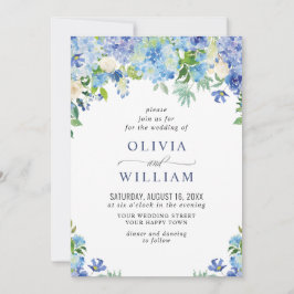 Invitación Elegante acuarela azul hidrangea Boda floral