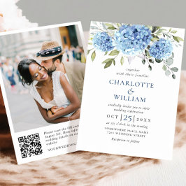 Invitación Elegante acuarela azul Hydrangea Boda código QR