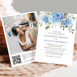 Invitación Elegante acuarela azul Hydrangea Boda código QR
