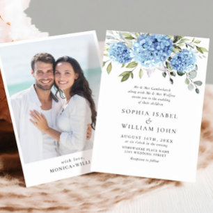 Invitación Elegante acuarela azul Hydrangea Boda fotográfico