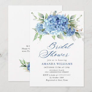 Invitación Elegante acuarela azul Hydrangea BRIDAL DUCHA