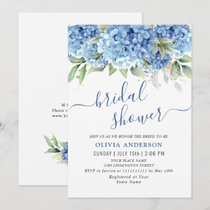 Invitación Elegante acuarela azul Hydrangea BRIDAL DUCHA