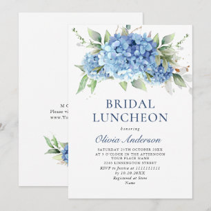 Invitación Elegante acuarela azul Hydrangea BRIDAL LUNCHEON