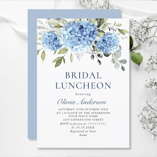 Invitación Elegante acuarela azul Hydrangea BRIDAL LUNCHEON (Subido por el creador)