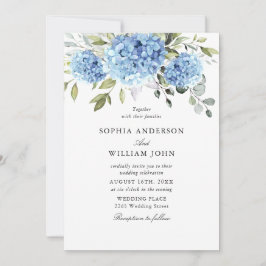 Invitación Elegante acuarela azul Hydrangea Flora Boda