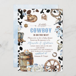 Invitación Elegante acuarela azul pequeño Cowboy Baby Shower