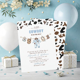 Invitación Elegante acuarela azul pequeño Cowboy Baby Shower