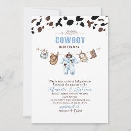 Invitación Elegante acuarela azul pequeño Cowboy Baby Shower