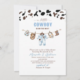 Invitación Elegante acuarela azul pequeño Cowboy Baby Shower