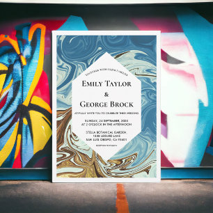 Invitación Elegante acuarela Azul Resumen Boda artístico