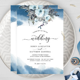 Invitación Elegante acuarela azul y Boda floral azul