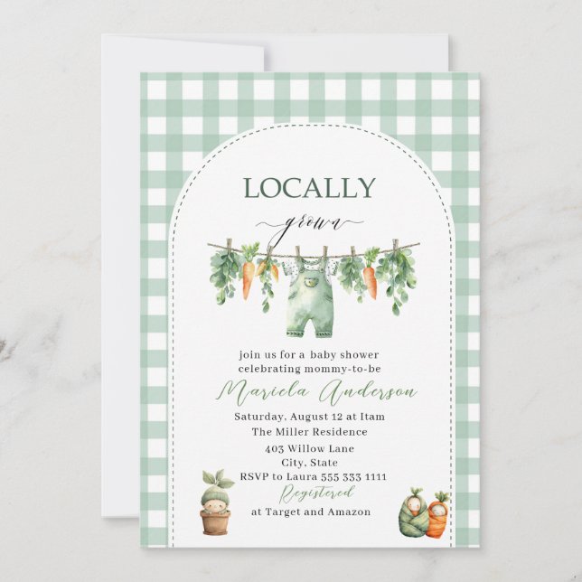 Invitación Elegante acuarela Baby Shower de cosecha local (Anverso)