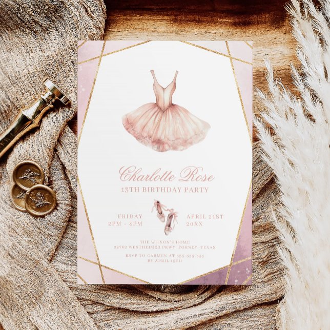 Invitación Elegante acuarela Ballerina rosa cumpleaños (Subido por el creador)