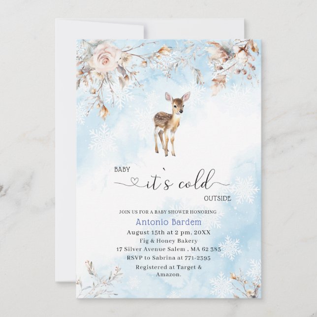 Invitación Elegante acuarela Bebé hace frío afuera Bebé sh (Anverso)