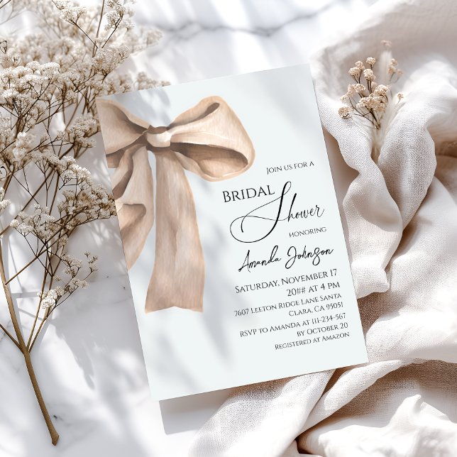 Invitación Elegante acuarela Beige Bow Bridal Shower (Subido por el creador)