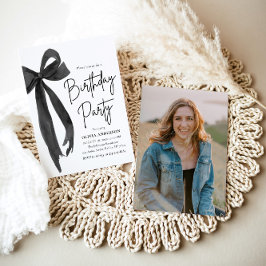 Invitación Elegante acuarela Black Bow Birday Party